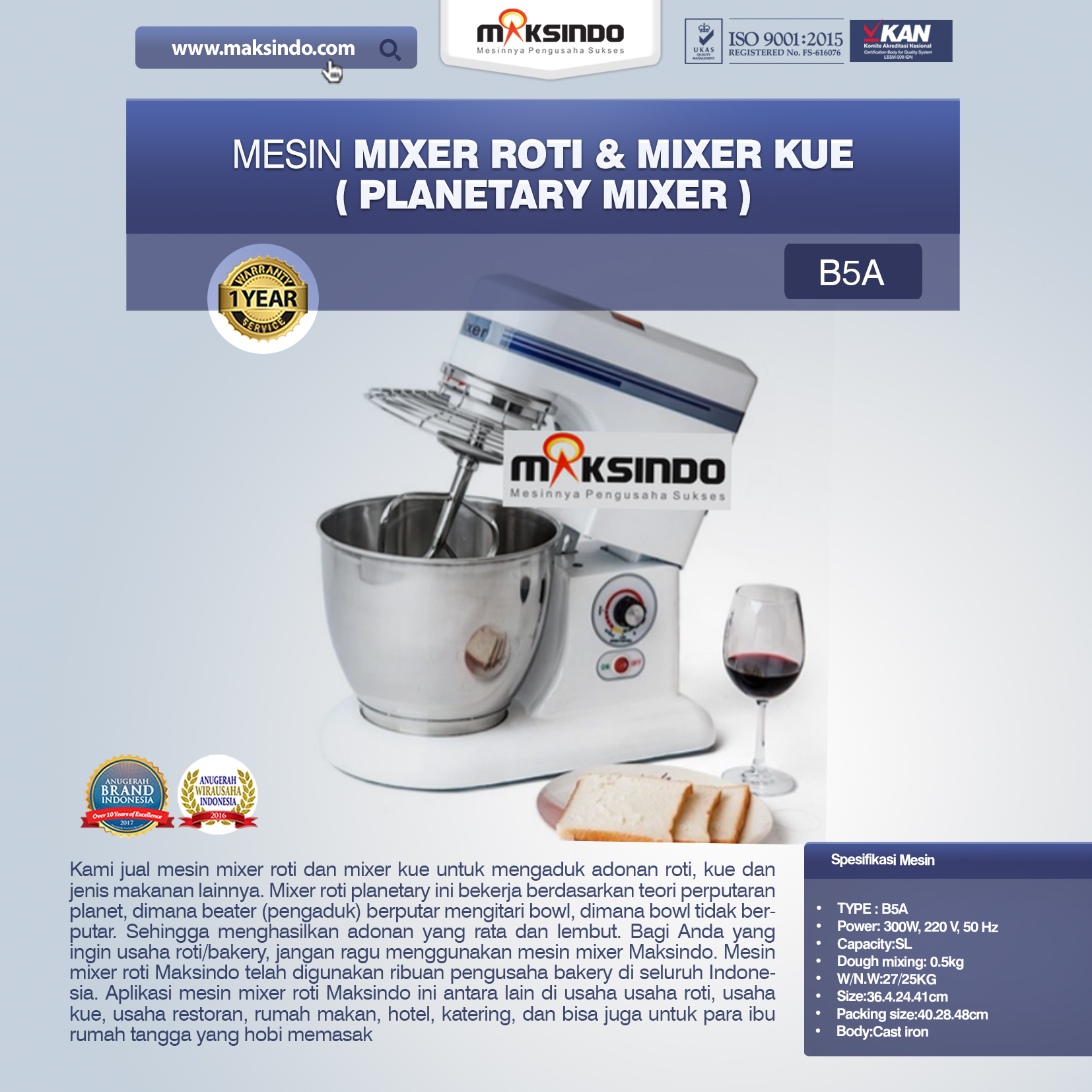 Jual Mesin Mixer Roti dan Kue Model Planetary di Semarang