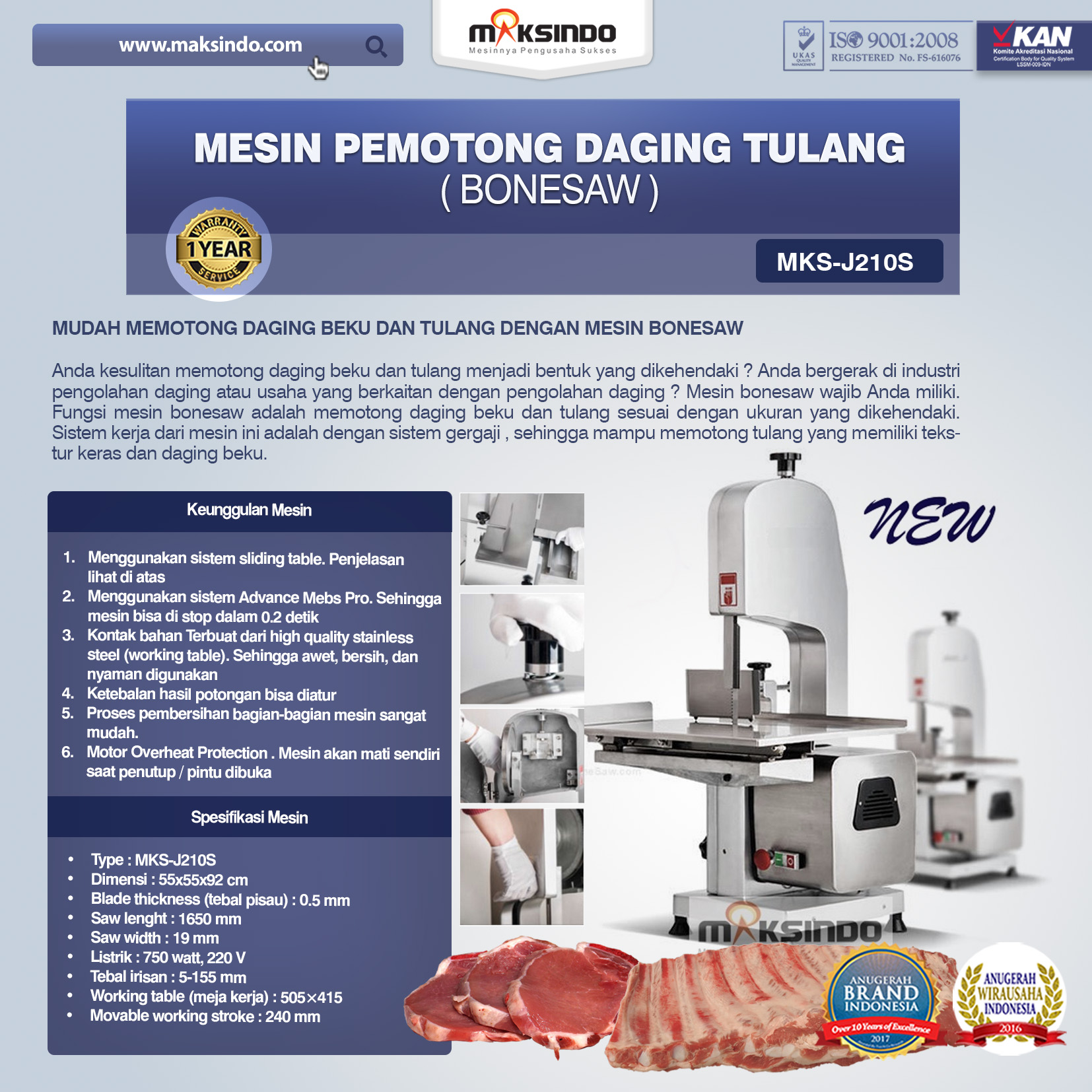 Jual Mesin Bonesaw Pemotong Daging Tulang (MKS-J210S) di Semarang