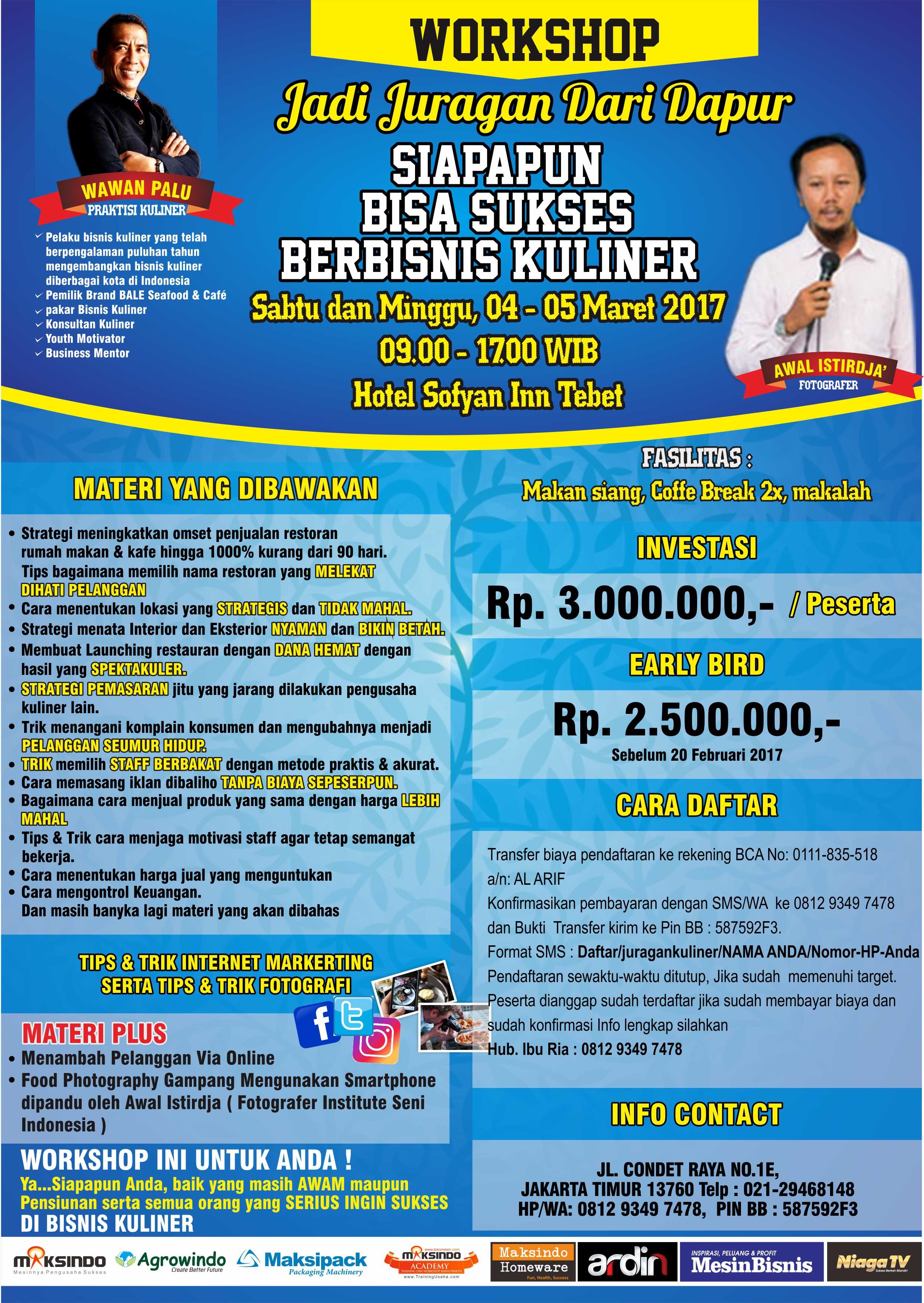 Workshop Jadi Juragan Dapur (Bisnis Kuliner) 4-5 Maret 2017