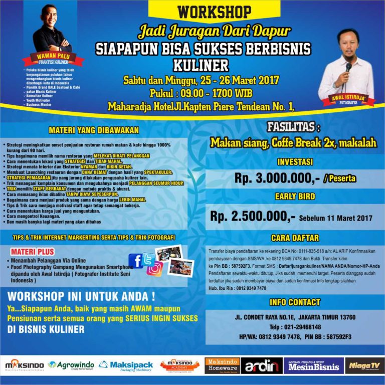Workshop Jadi Juragan Dapur (Bisnis Kuliner) 25 – 26 Maret 2017