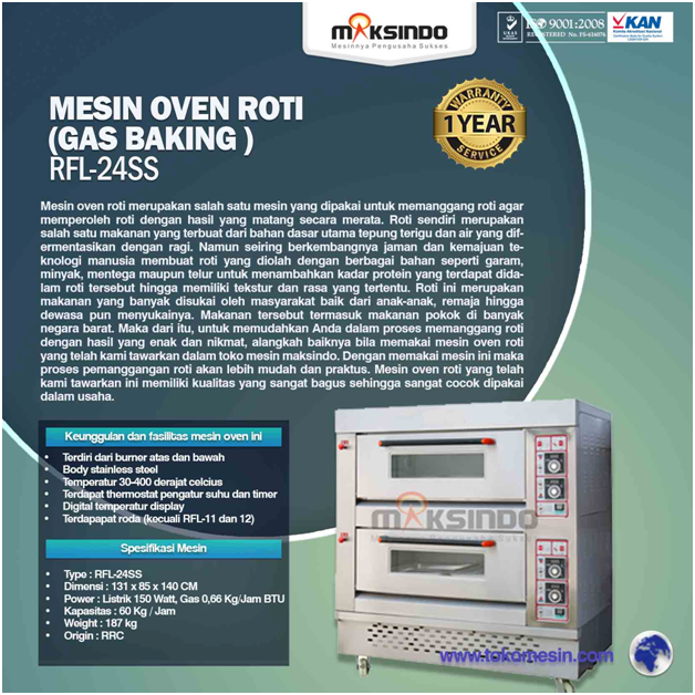 Jual Mesin Oven Roti Gas 4 Loyang (MKS-RS24) di Semarang