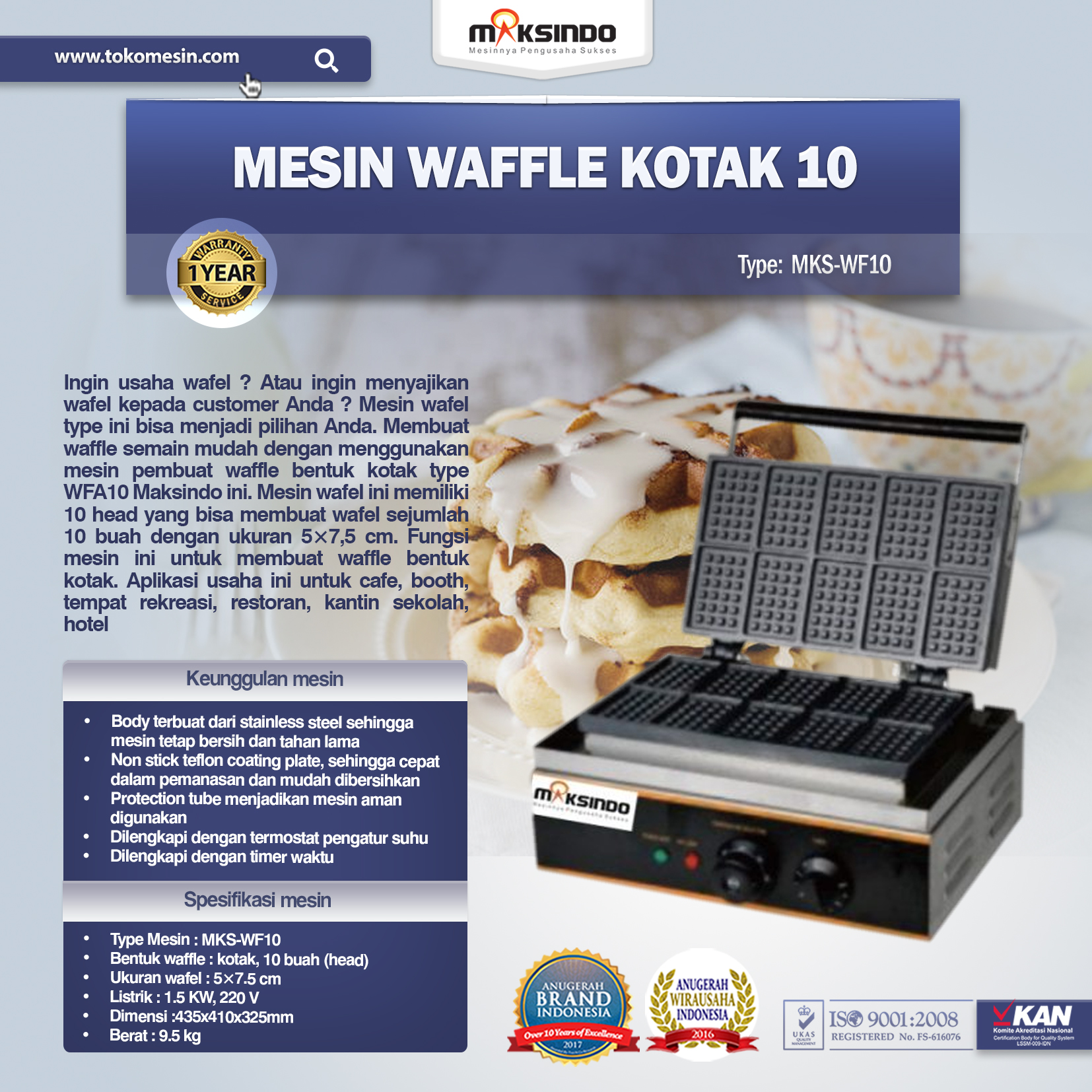 Jual Mesin Waffle Kotak 10 (WF10) Di Semarang