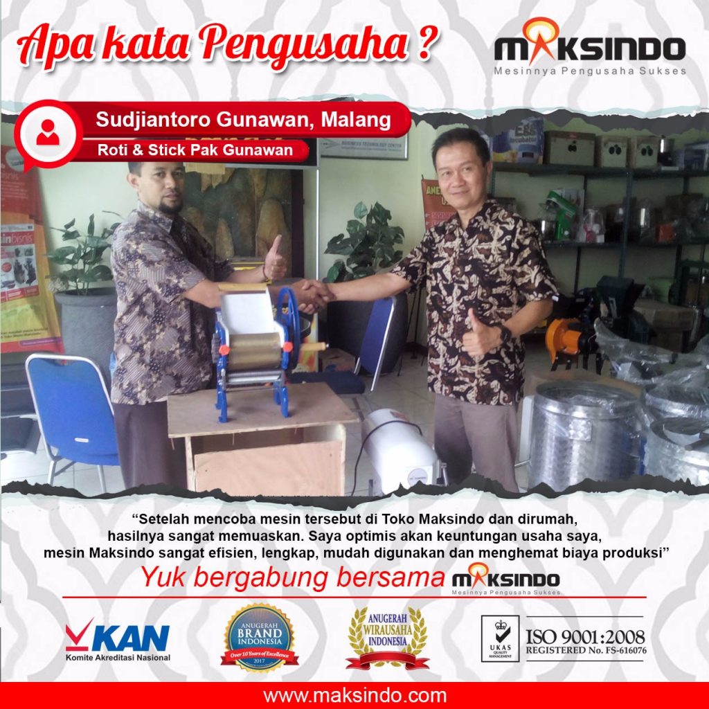 Roti dan Stick Pak Gunawan : Hasil Produk Memuaskan Berkat Mesin Cetak Mie Maksindo