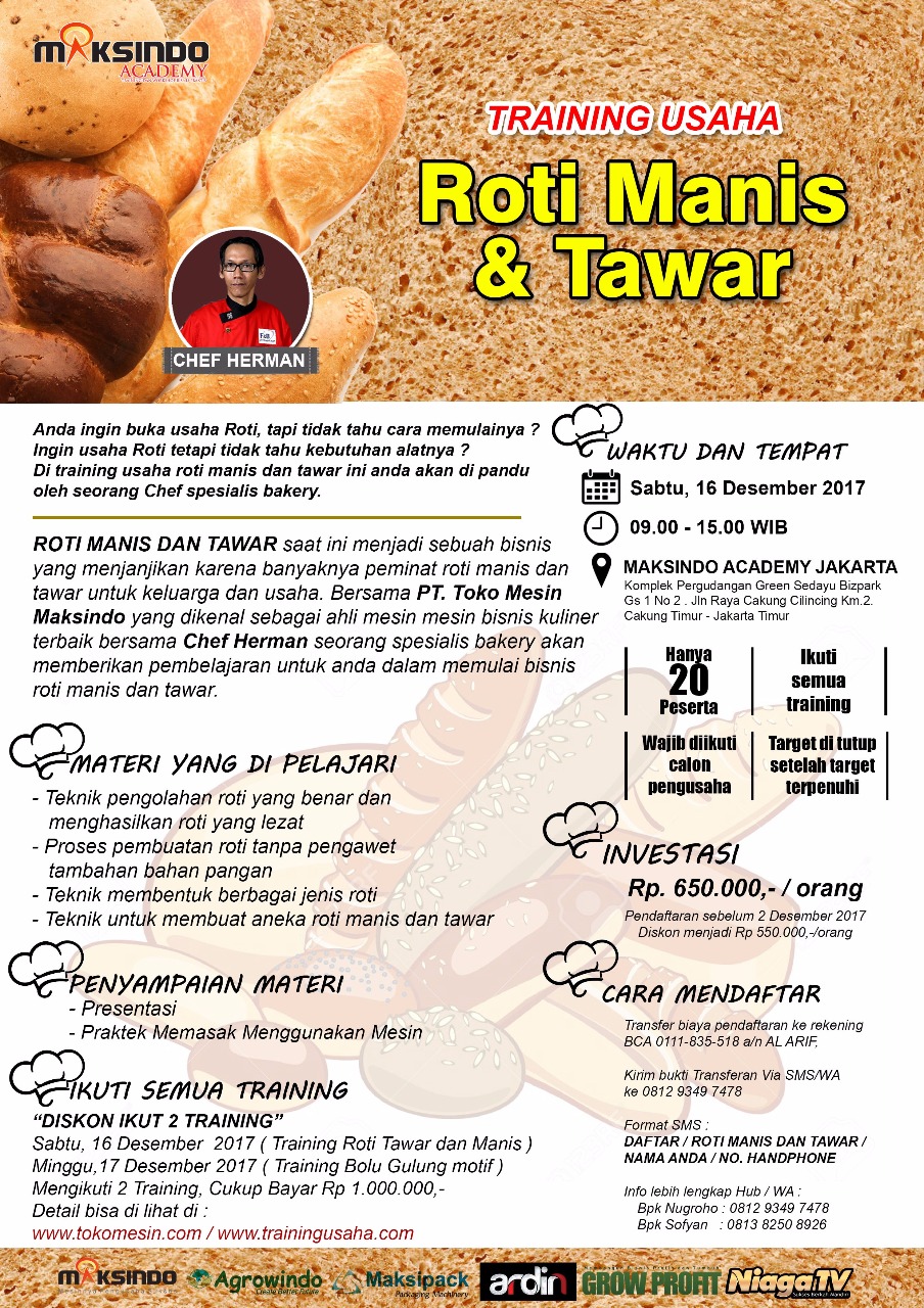Training Usaha Roti Manis dan Tawar, 16 Desember 2017
