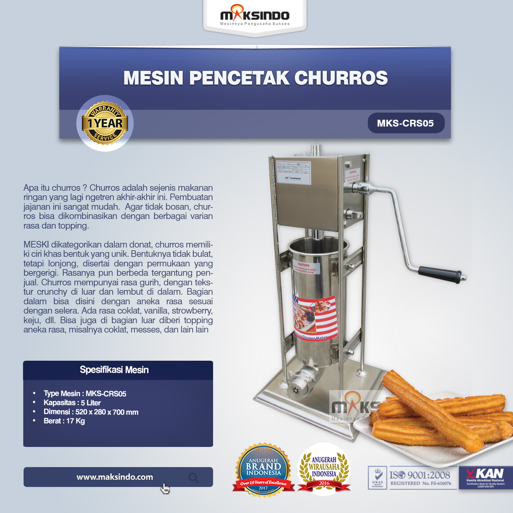 Jual Mesin Pencetak Churros MKS-CRS05 di Semarang