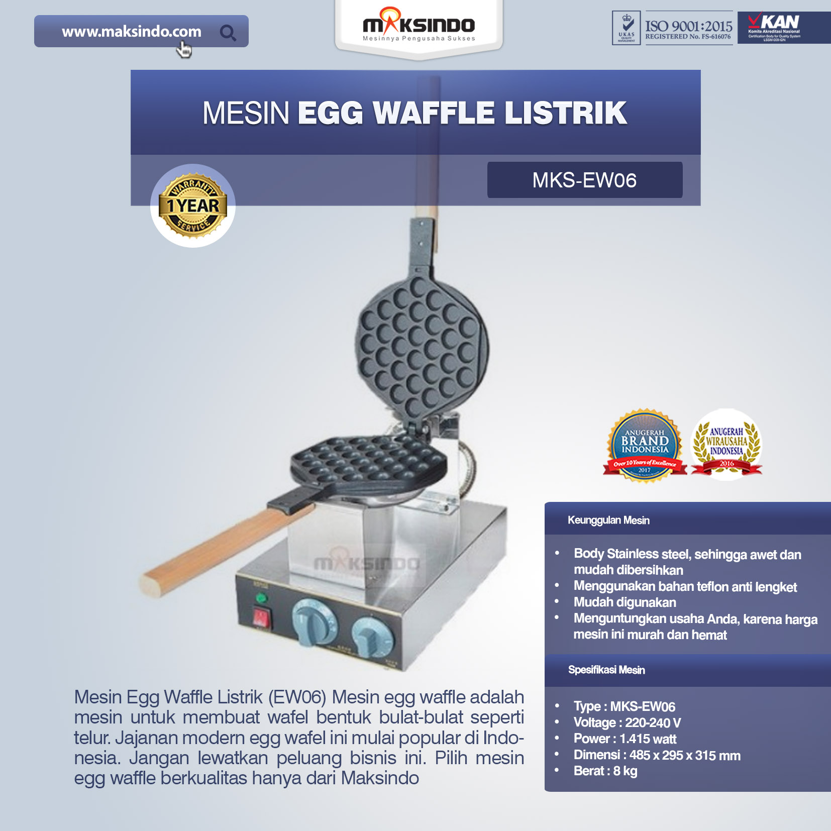 Jual Mesin Egg Waffle Listrik (EW06) di Semarang