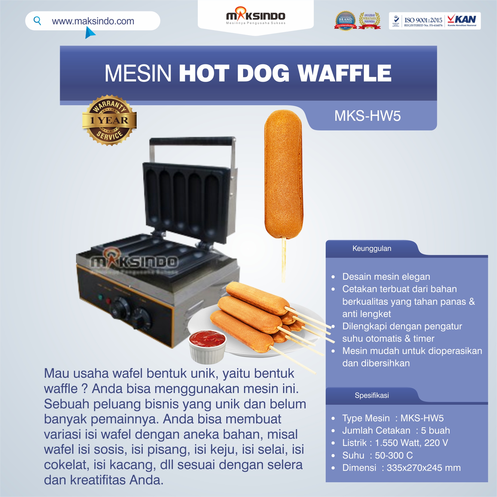 Jual Mesin Hot Dog Waffle MKS-HW5 di Semarang