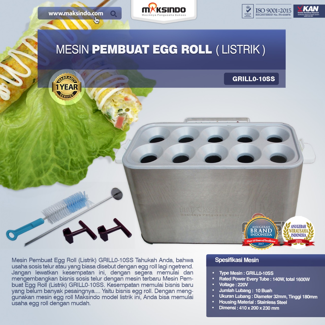 Jual Mesin Pembuat Egg Roll (Listrik) GRILLO-10SS Di Semarang