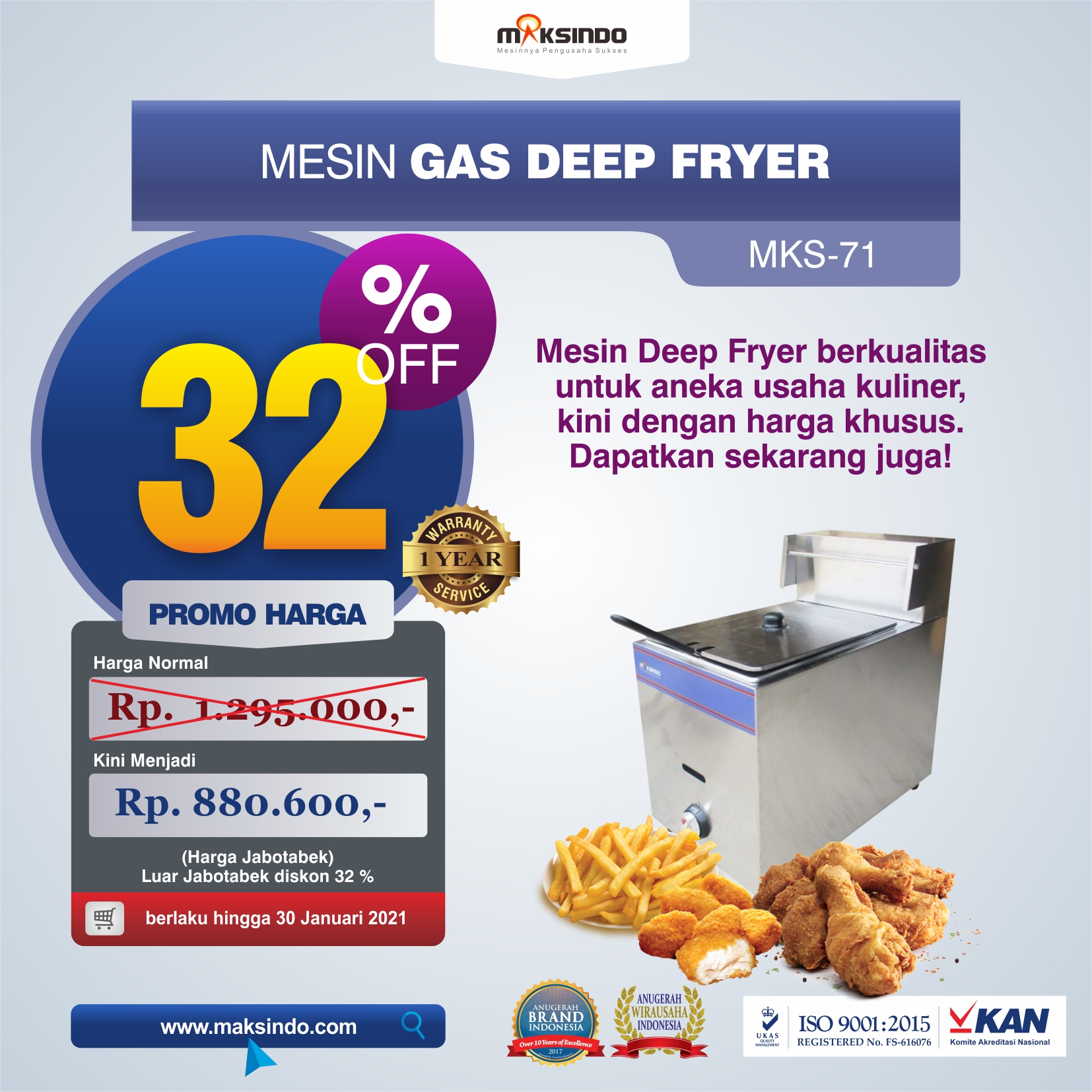 Jual Mesin Gas Deep Fryer MKS-71 di Semarang