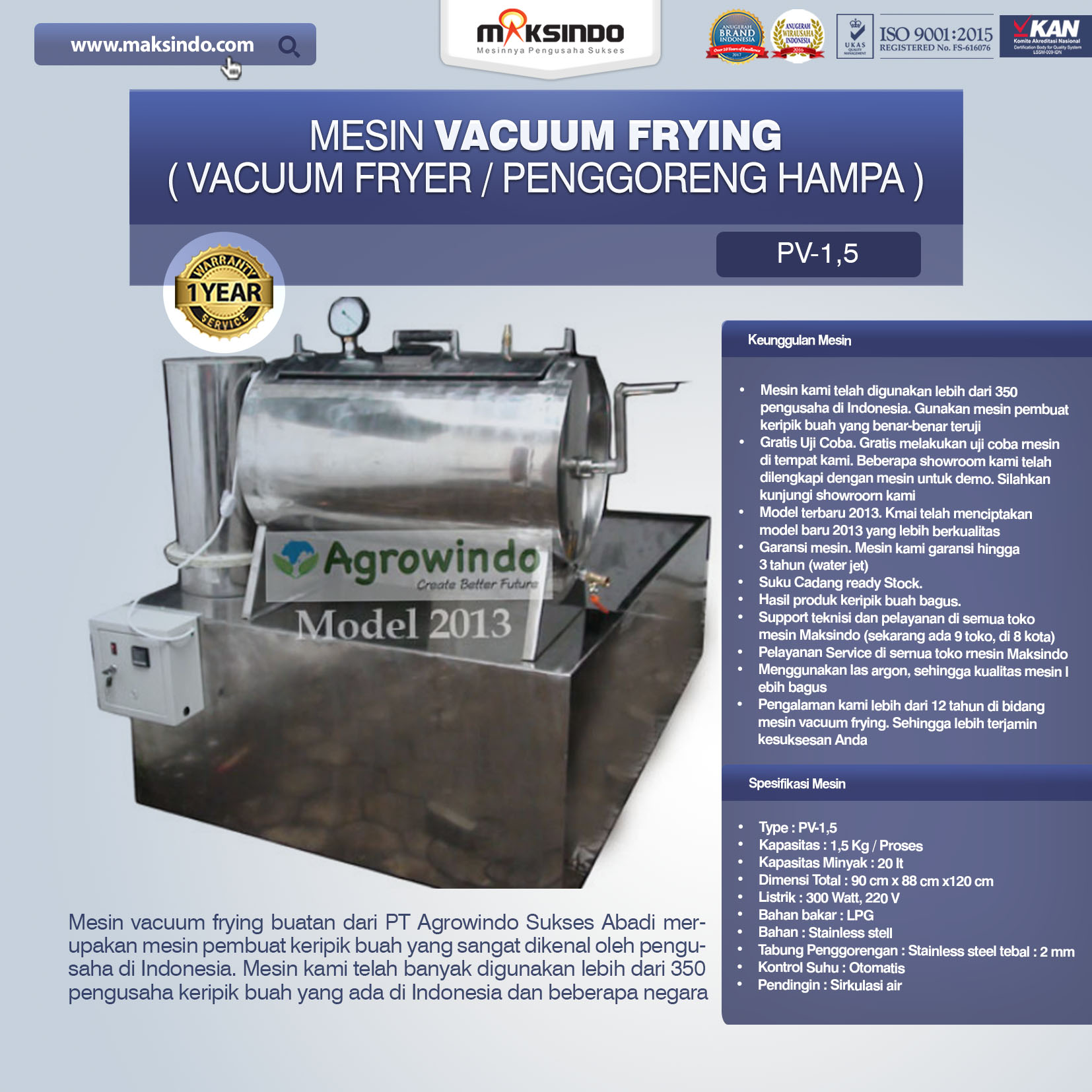 Jual Mesin Vacuum Frying Kapasitas 1.5 kg di Semarang