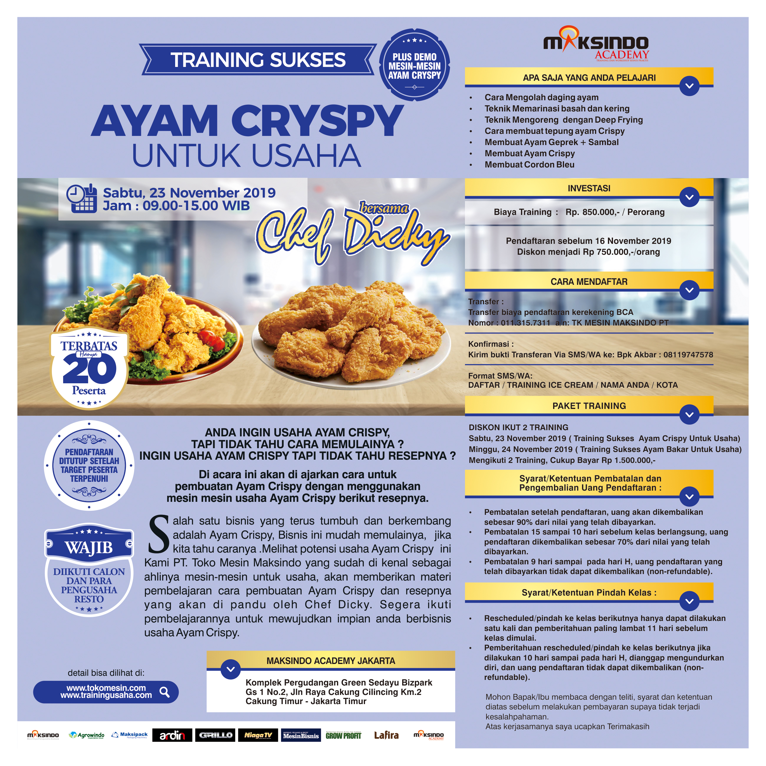 Training Sukses Ayam Crispy Untuk Usaha, Sabtu, 23 November 2019