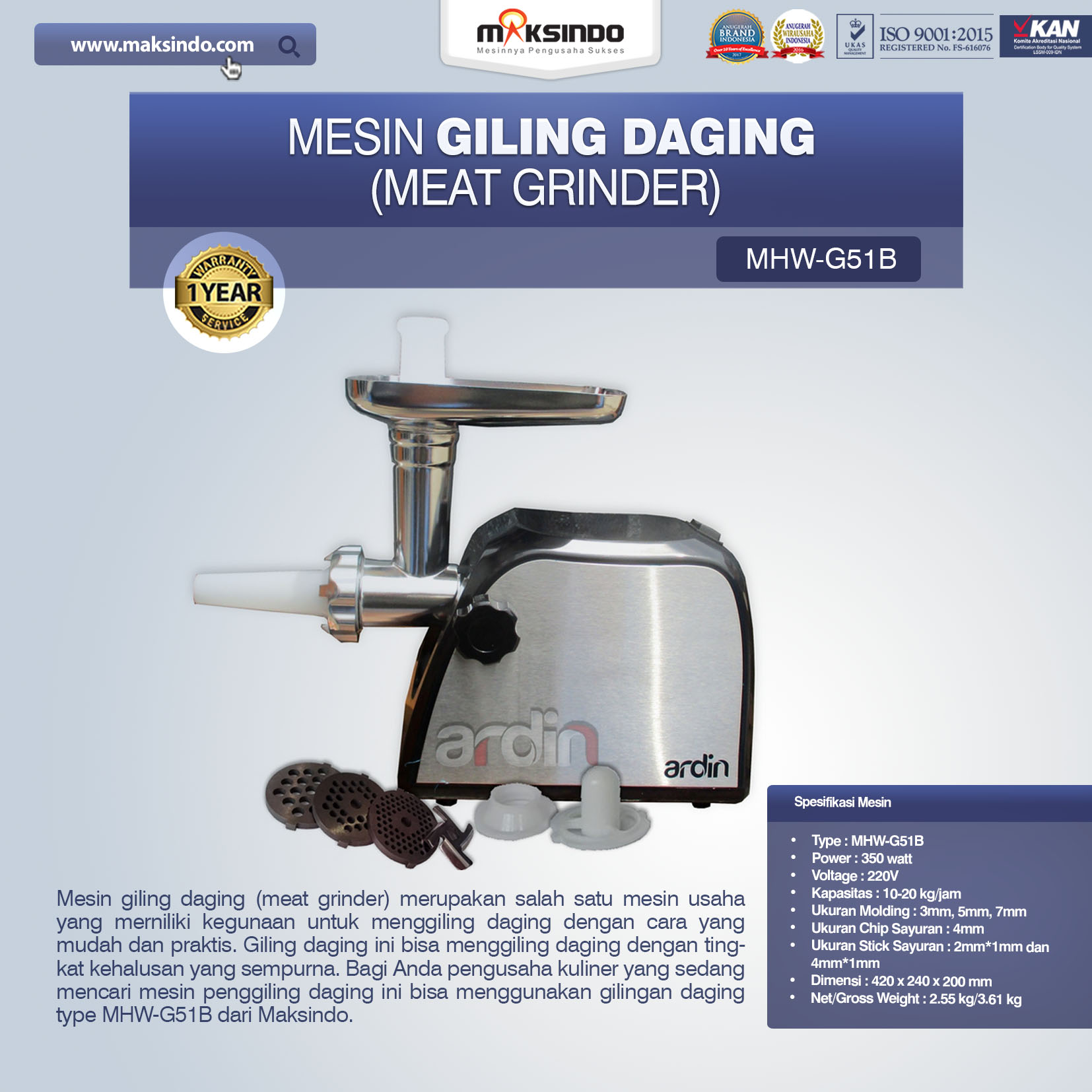 Jual Mesin Giling Daging (Meat Grinder) MHW-G51B di Semarang