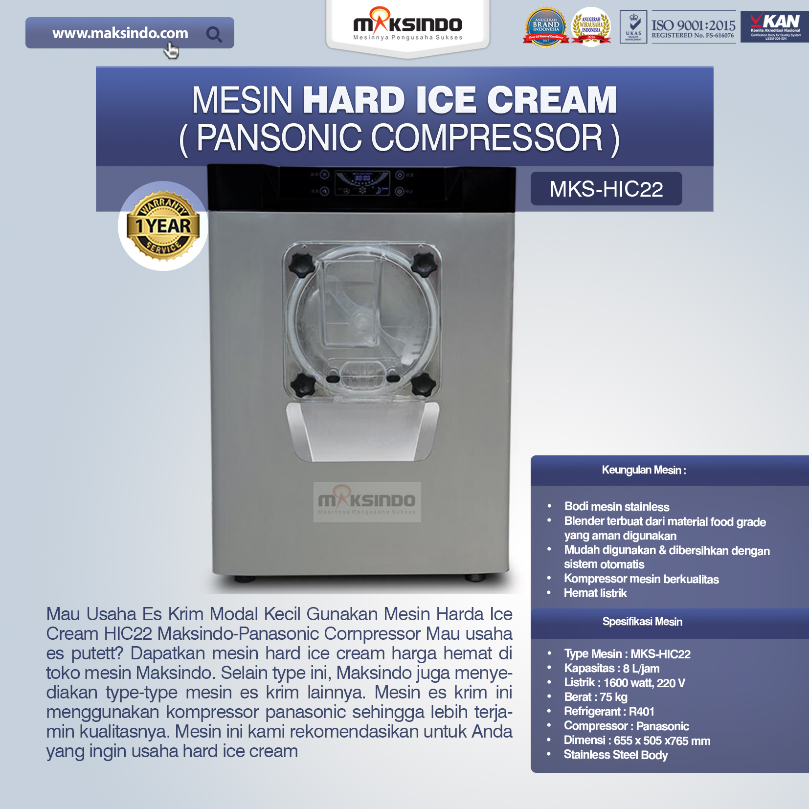 Jual Mesin Hard Ice Cream (HIC22) di Semarang