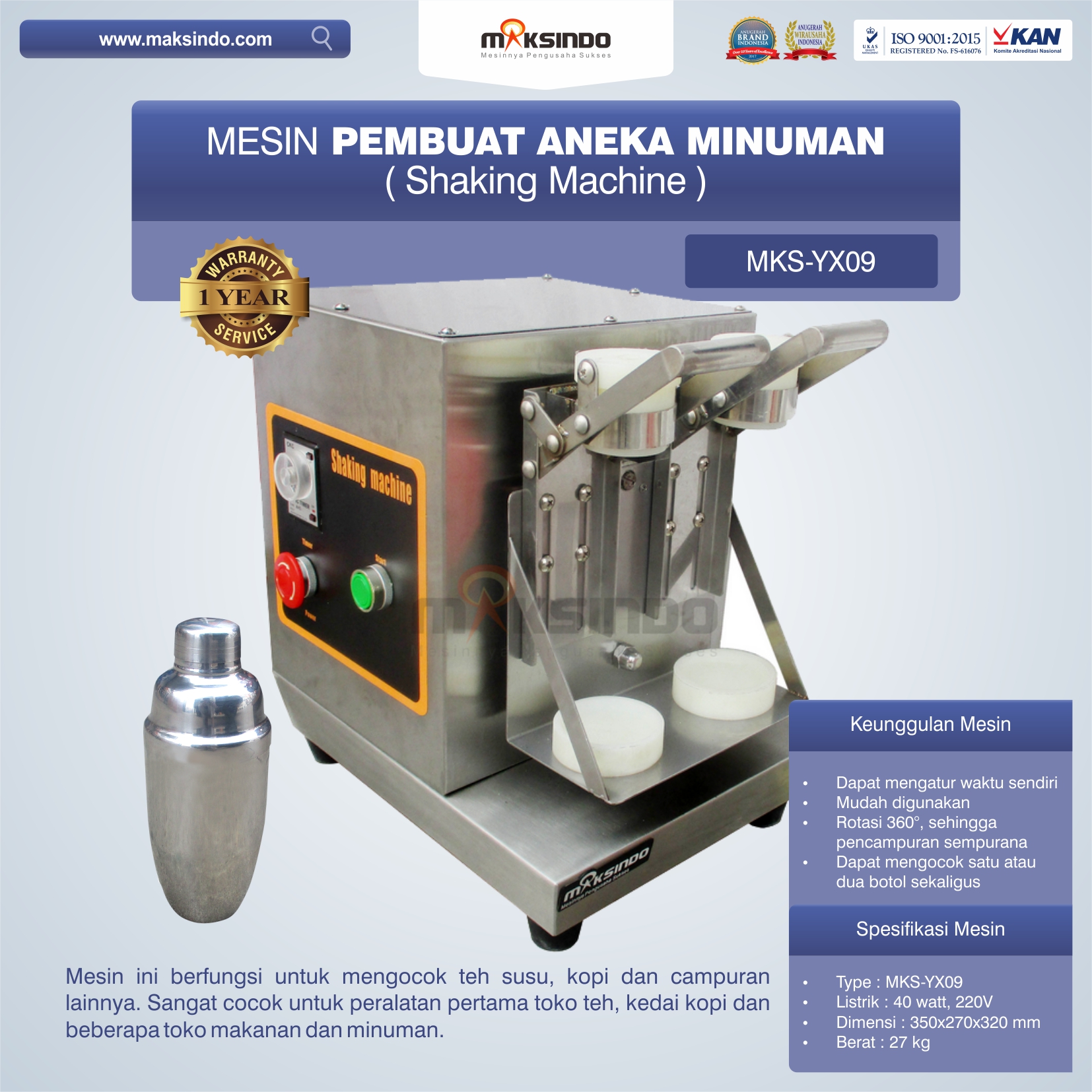 Jual Mesin Pembuat Aneka Minuman (Shaking Machine) MKS-YX09 di Semarang