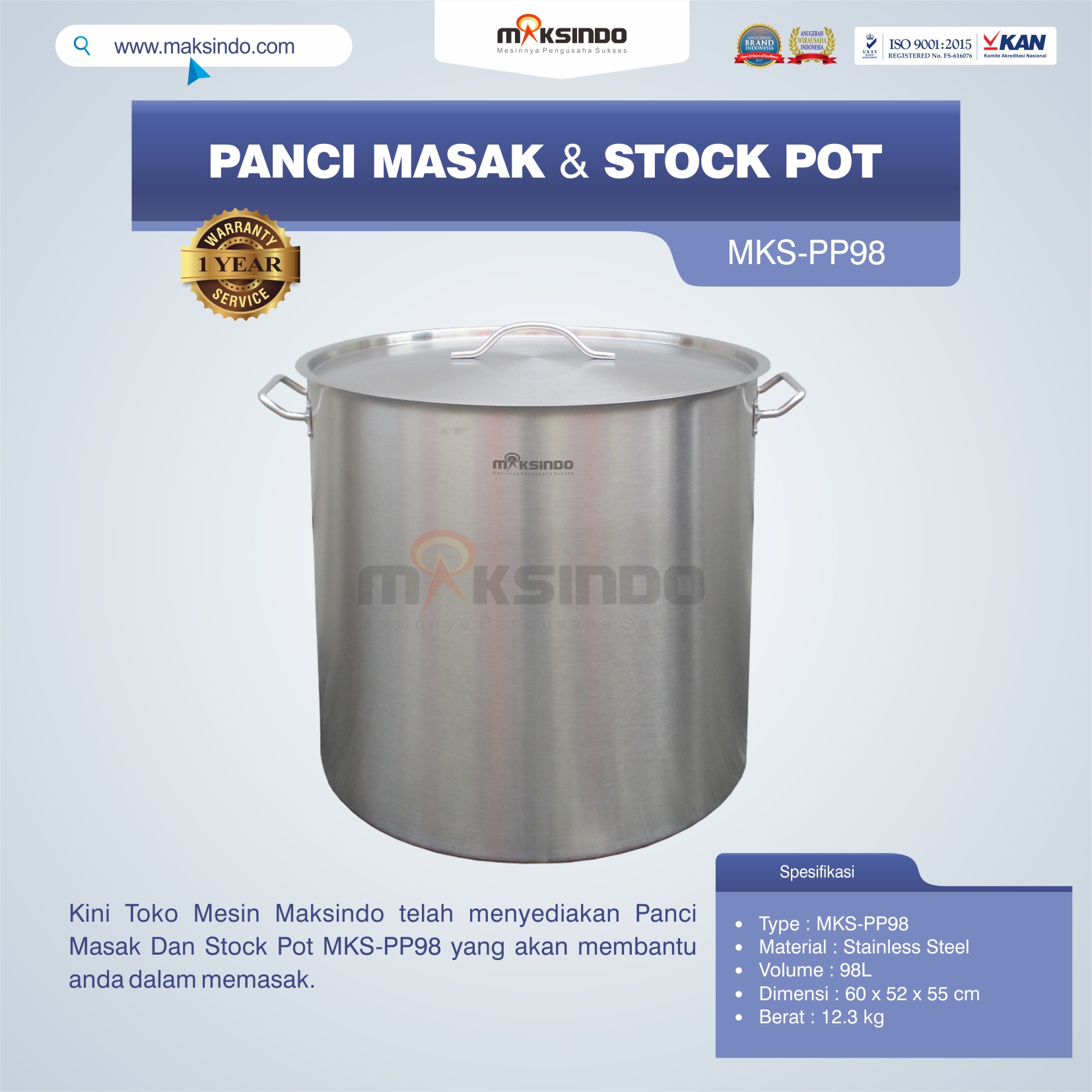 Jual Panci Masak Dan Stock Pot MKS-PP98 di Semarang