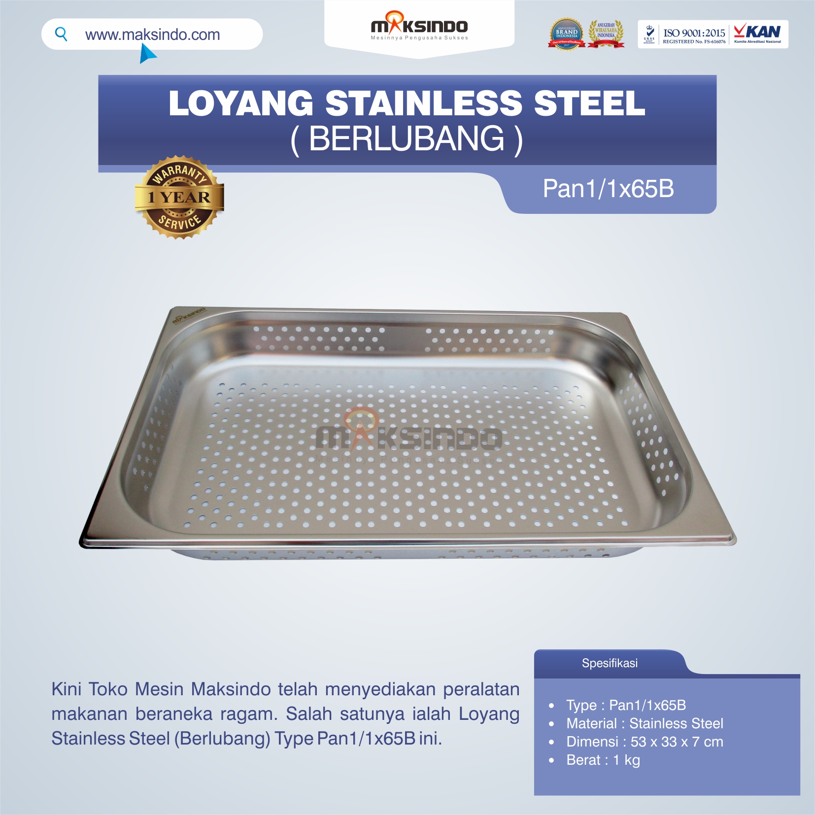 Jual Loyang Stainless Steel (Berlubang) Type Pan1/1x65B di Semarang