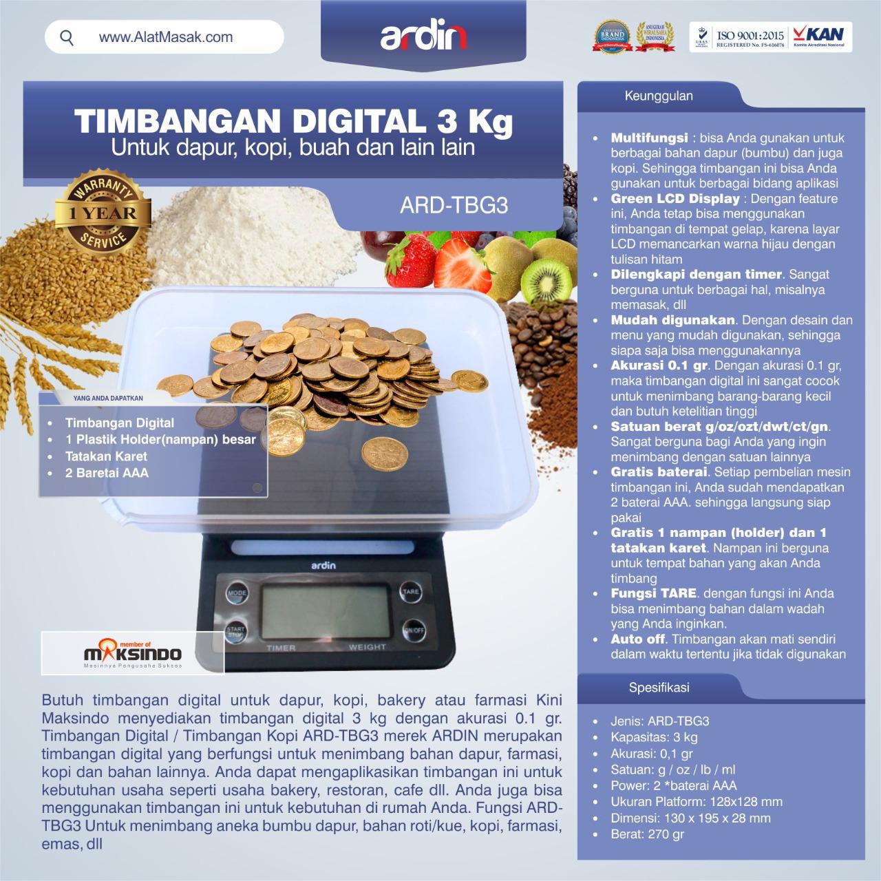 Jual Timbangan Digital 3 kg / Timbangan Kopi ARD-TBG3 di Semarang