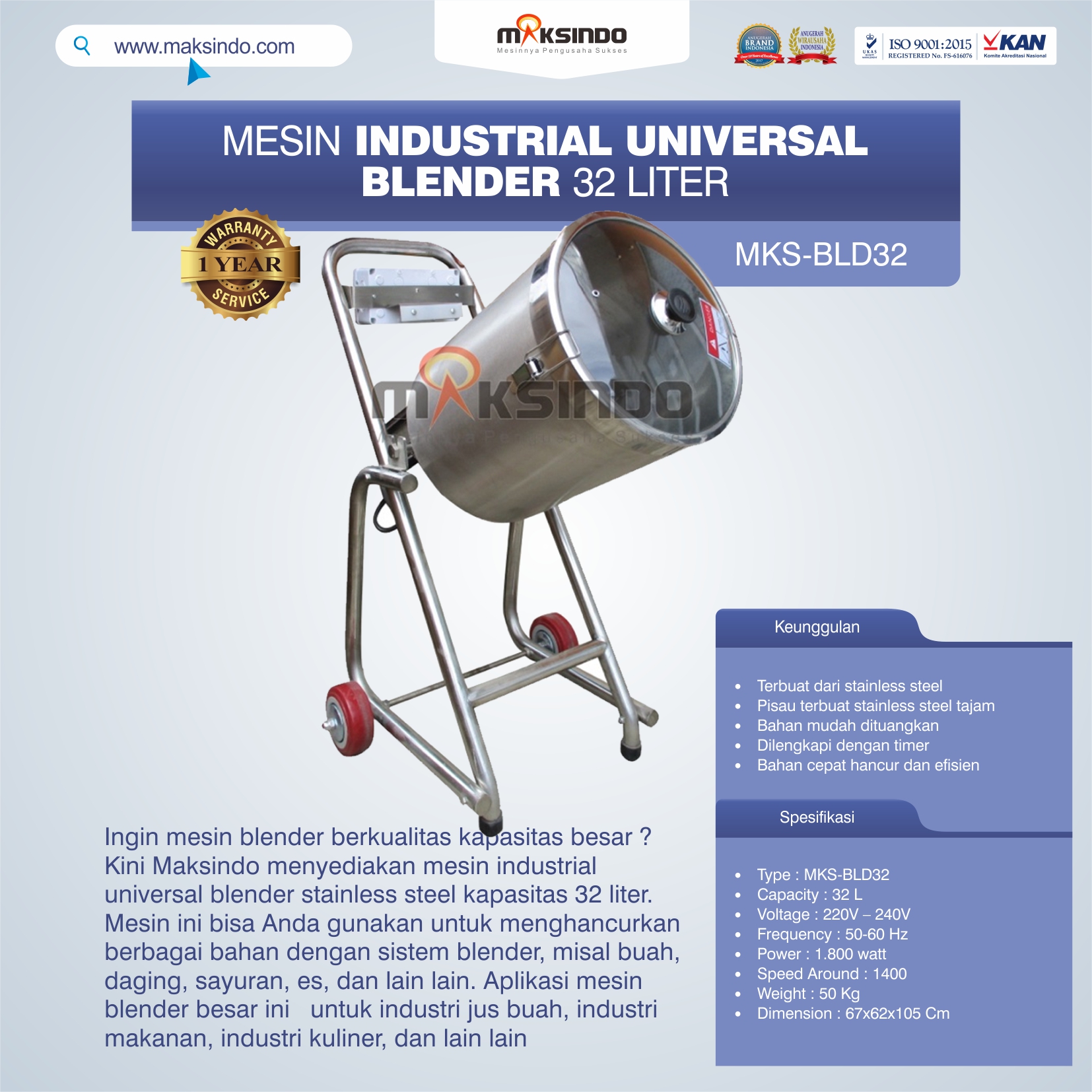 Jual Industrial Universal Blender 32 Liter di Semarang