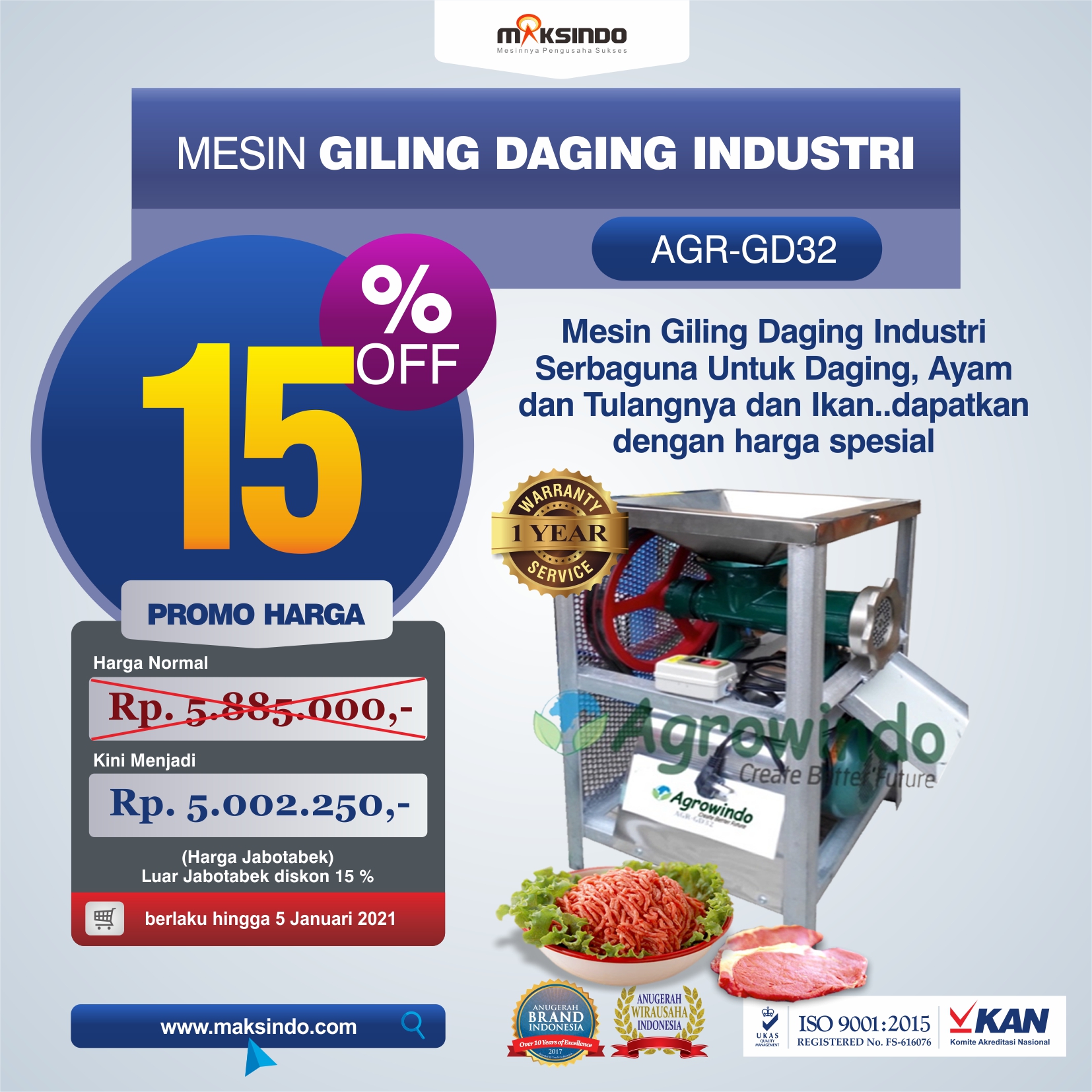 Jual Mesin Giling Daging Industri (AGR-GD32) di Semarang