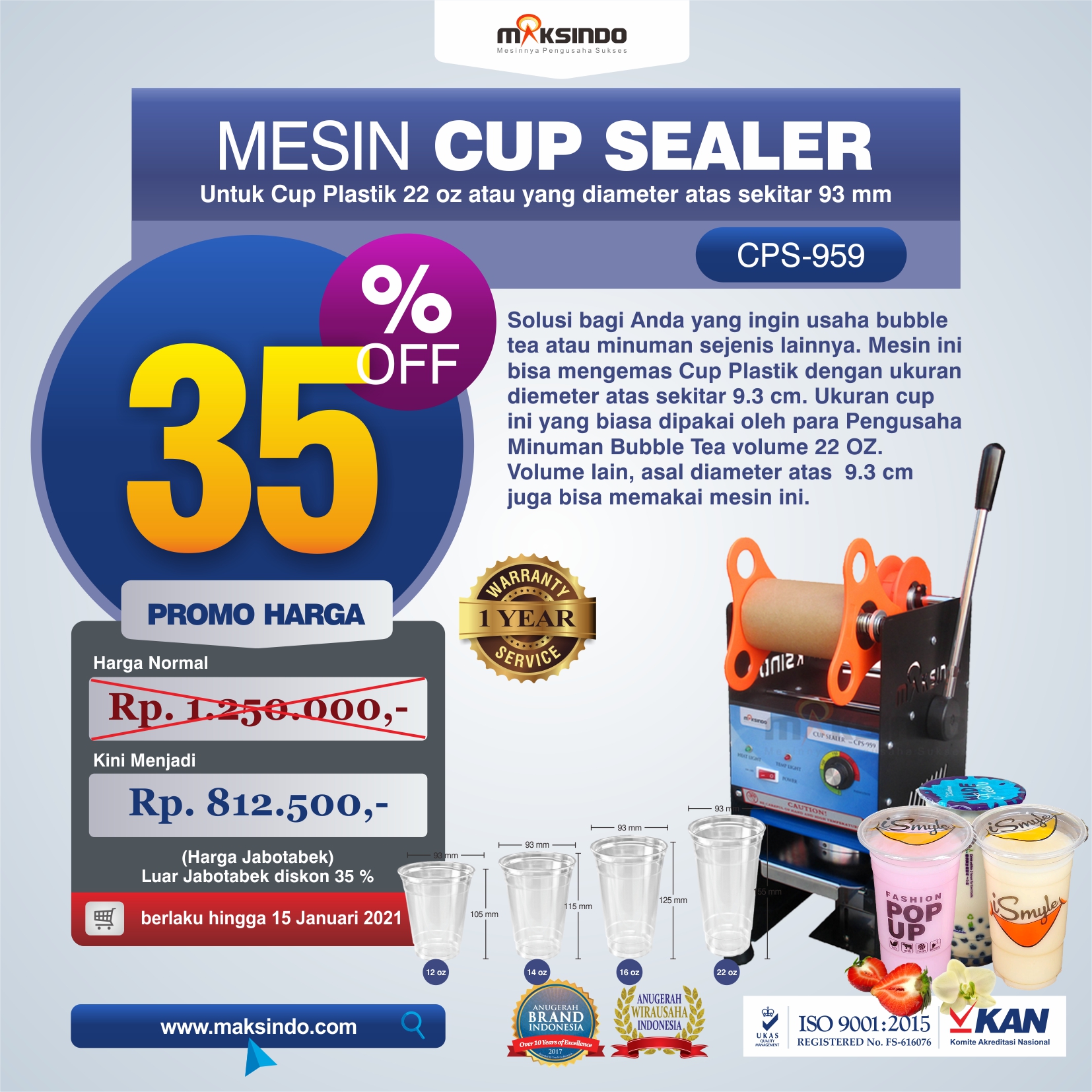 Jual Mesin Cup Sealer CPS-959 di Semarang