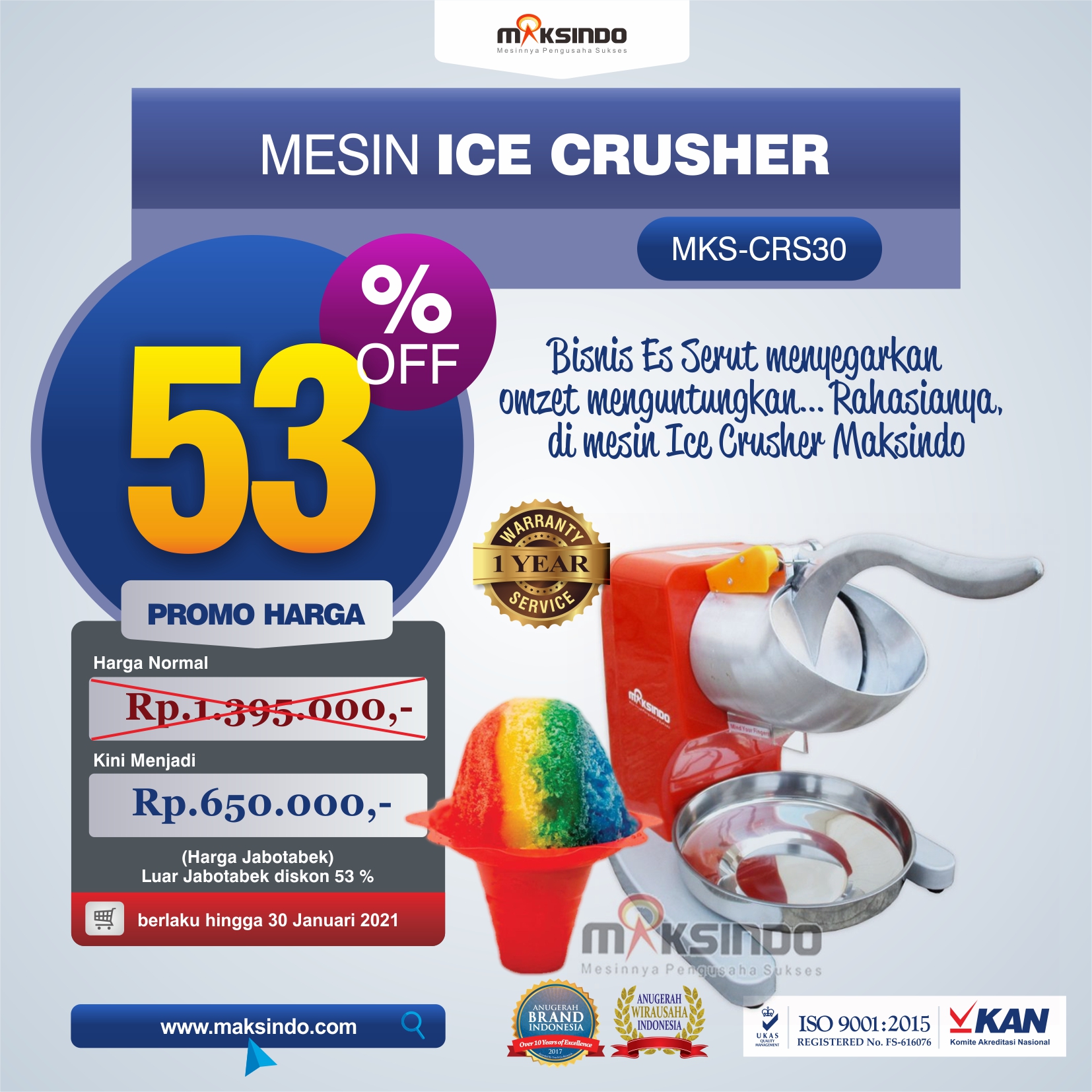 Jual Mesin Ice Crusher MKS-CRS30 Di Semarang
