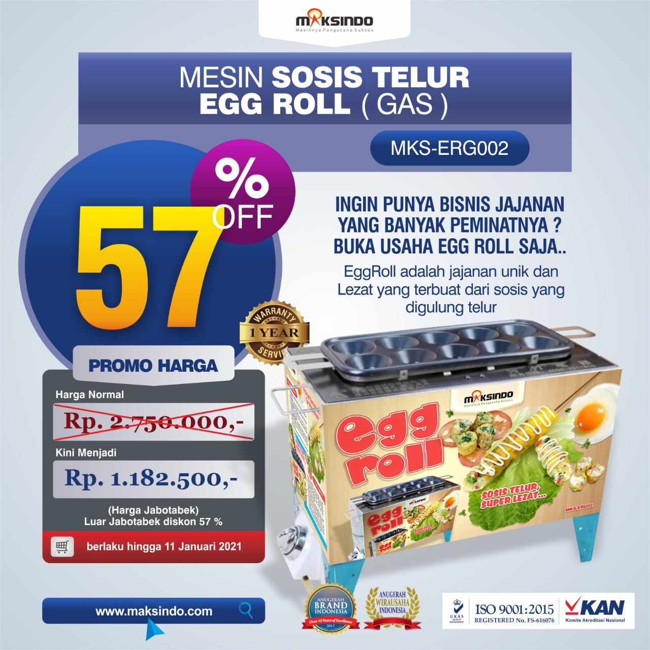Jual Mesin Pembuat Egg Roll (Gas) MKS-ERG002 di Semarang