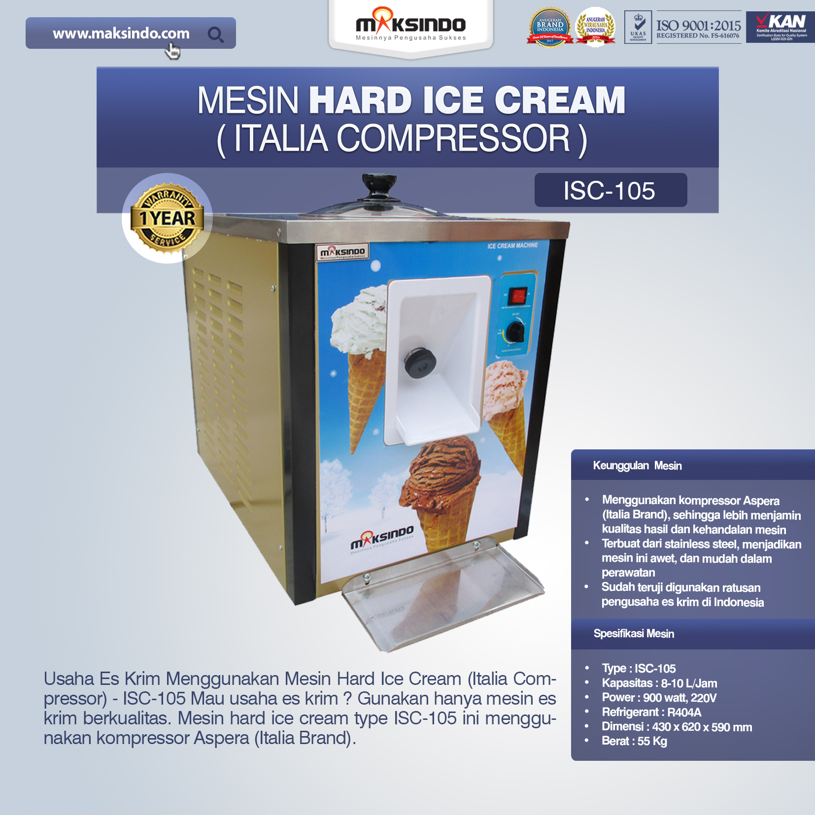 Jual Mesin Hard Ice Cream – ISC-105 di Semarang
