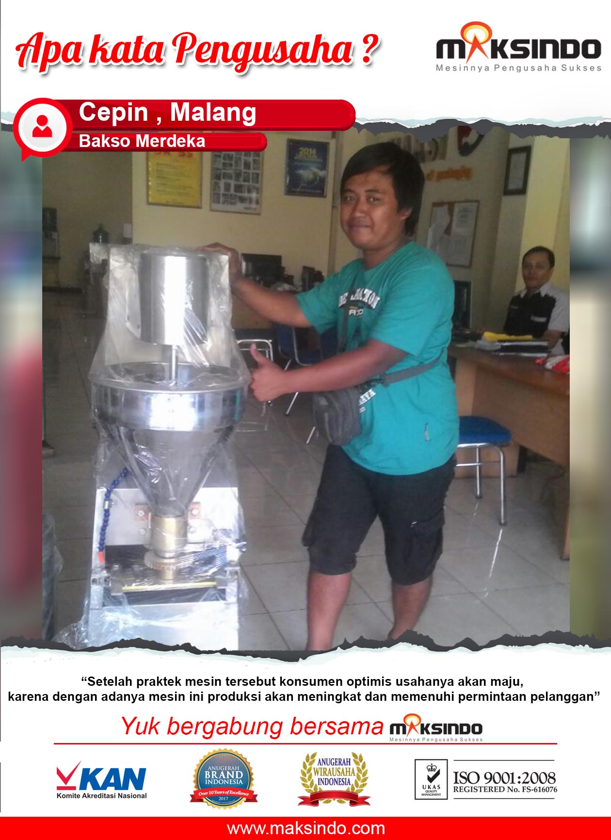 Bakso Merdeka : Praktek dengan Mesin Cetak Bakso Maksindo Saya Semakin Optimis Usaha Saya Akan Maju