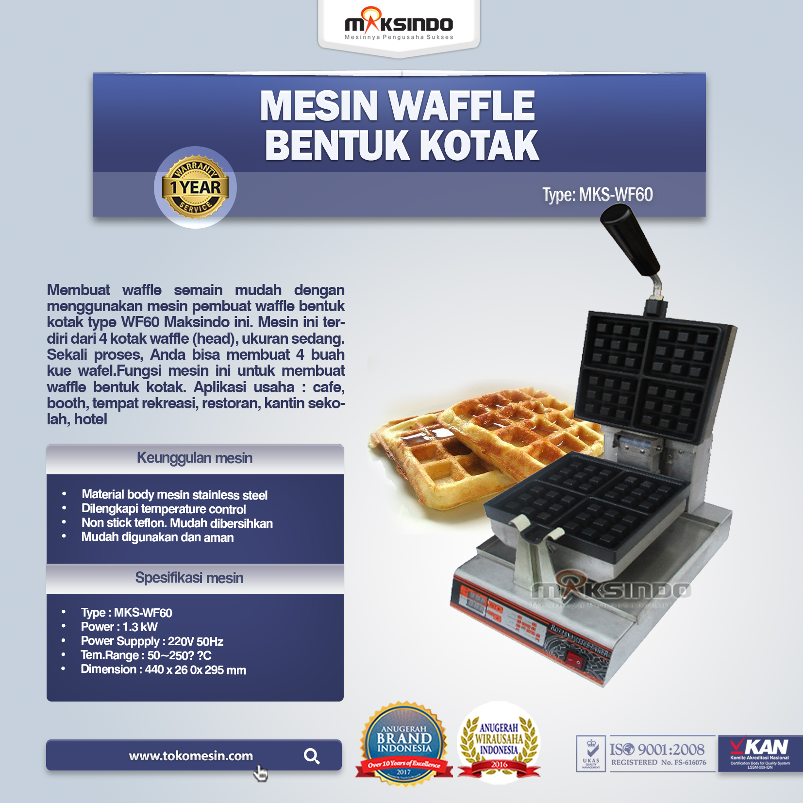 Jual Mesin Waffle Bentuk Kotak (WF-60) di Semarang