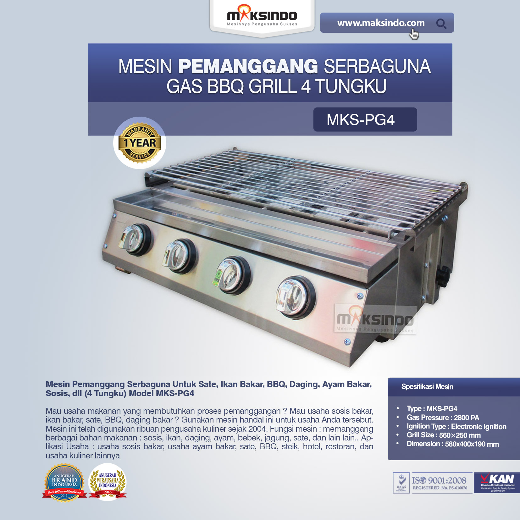Jual Pemanggang Serbaguna – Gas BBQ Grill 4 Tungku di Semarang