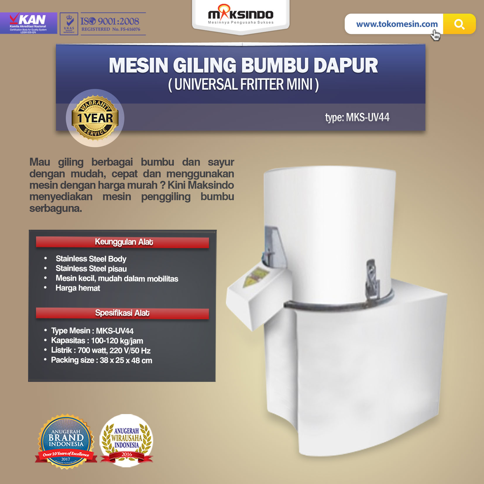 Jual Mesin Giling Bumbu Dapur (Universal Fritter Mini) MKS-UV44 di Semarang