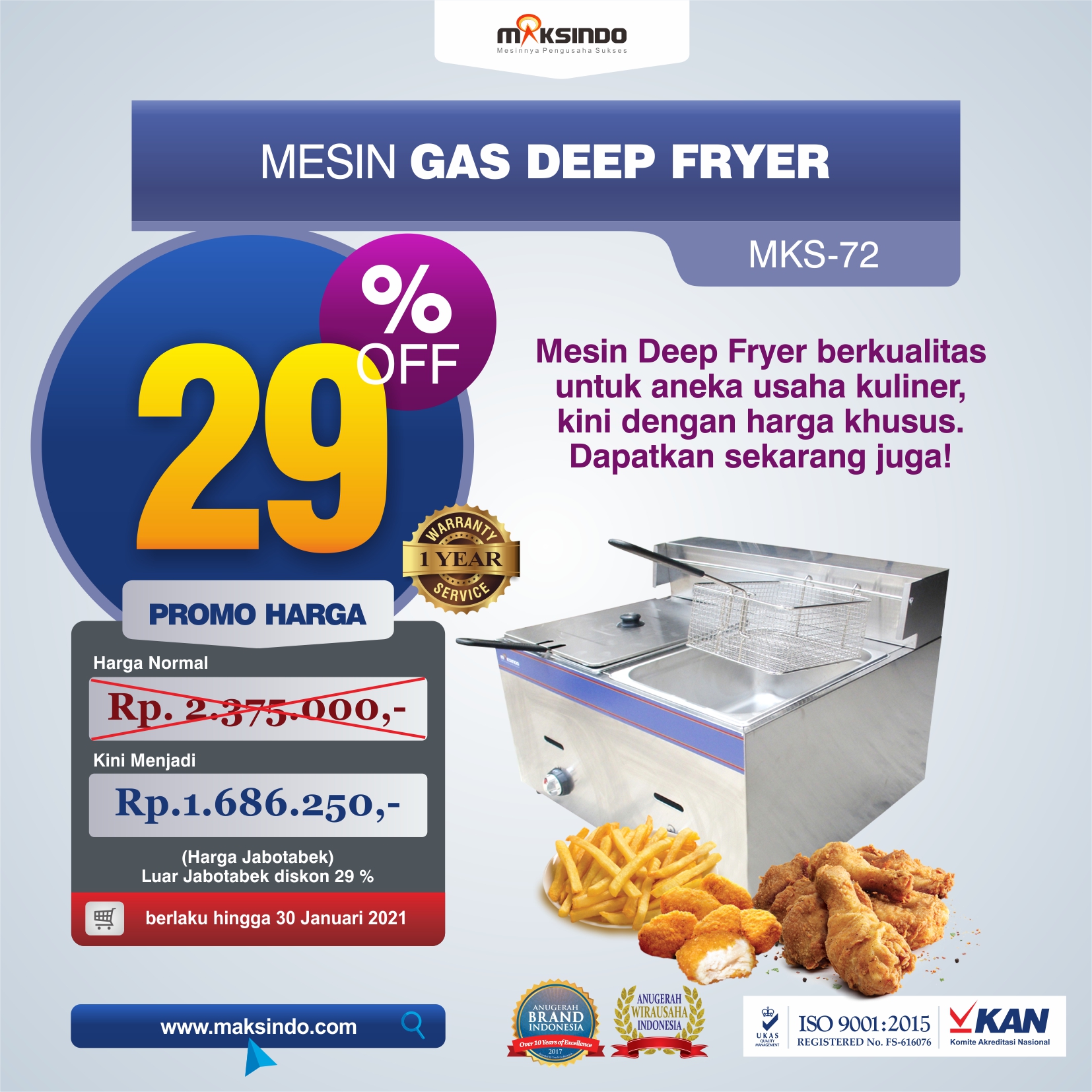 Jual Mesin Gas Deep Fryer MKS-72 di Semarang