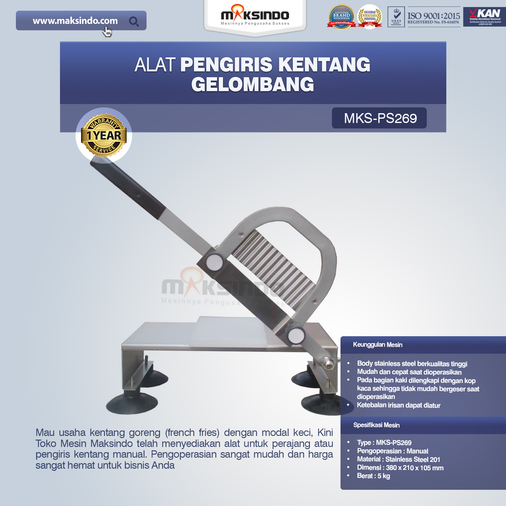 Jual Alat Pengiris Kentang Gelombang MKS-PS269 di Semarang