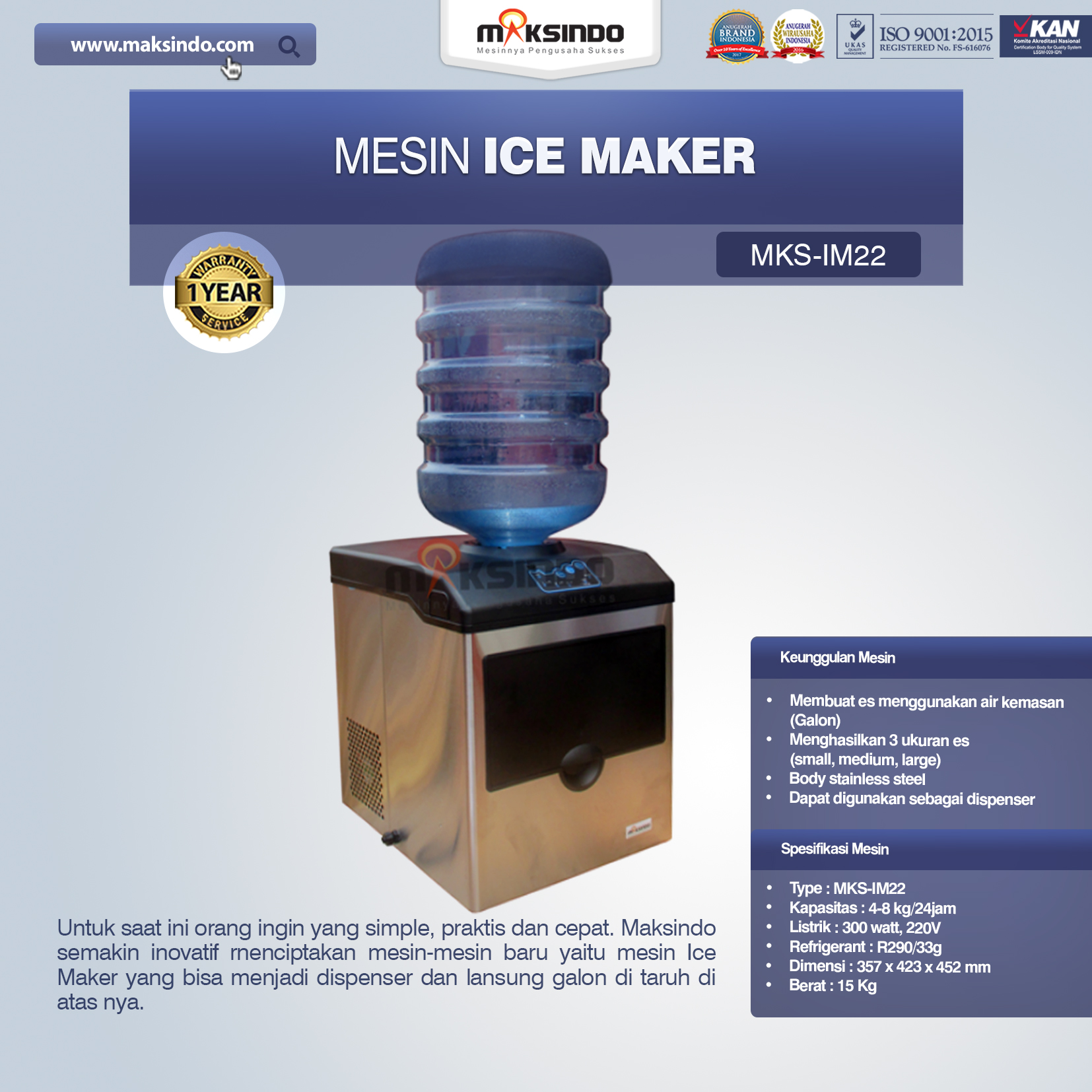 Jual Mesin Ice Maker MKS-IM22 di Semarang