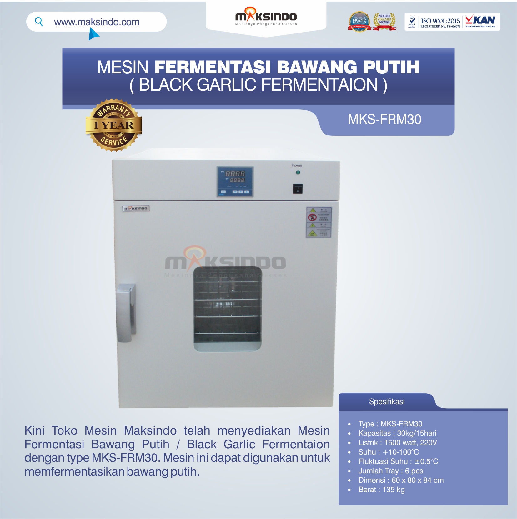 Jual Mesin Fermentasi Bawang Putih / Black Garlic Fermentaion MKS-FRM30 di Semarang