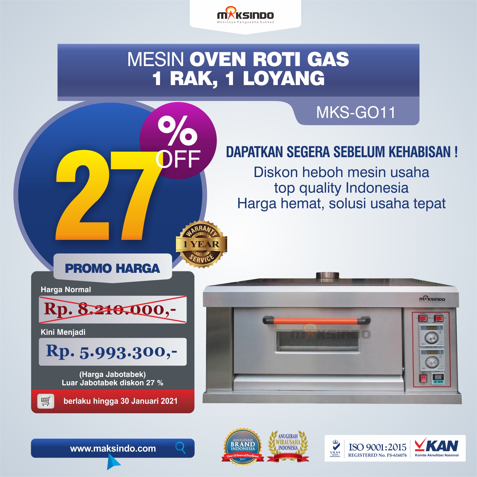 Jual Mesin Oven Roti Gas (MKS-GO11) di Semarang