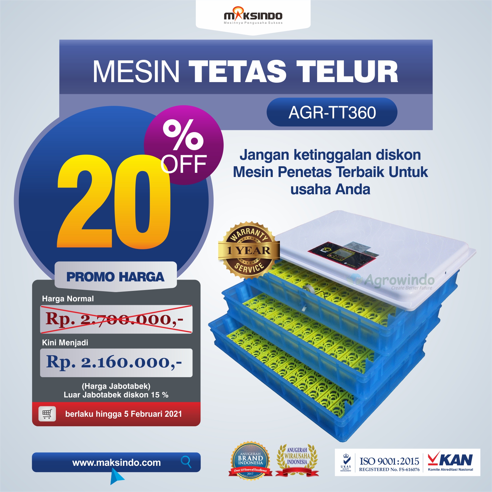Jual Mesin Penetas Telur AGR-TT360 di Semarang