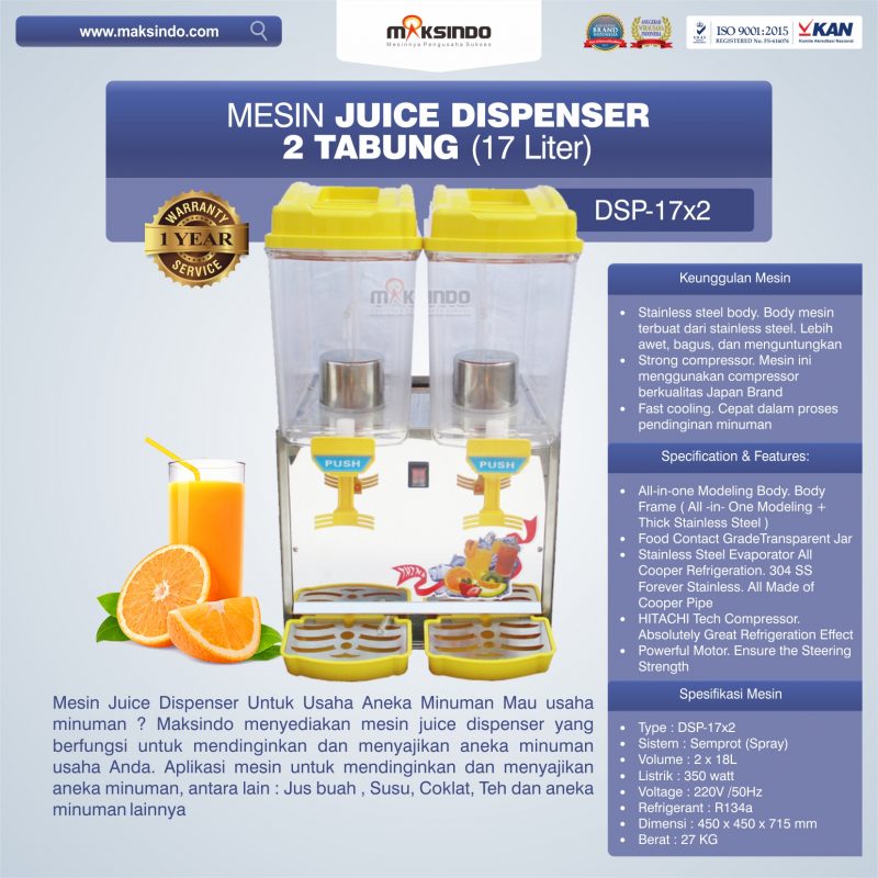 Jual Mesin Juice Dispenser 2 Tabung (17 Liter) – DSP-17×2 di Semarang