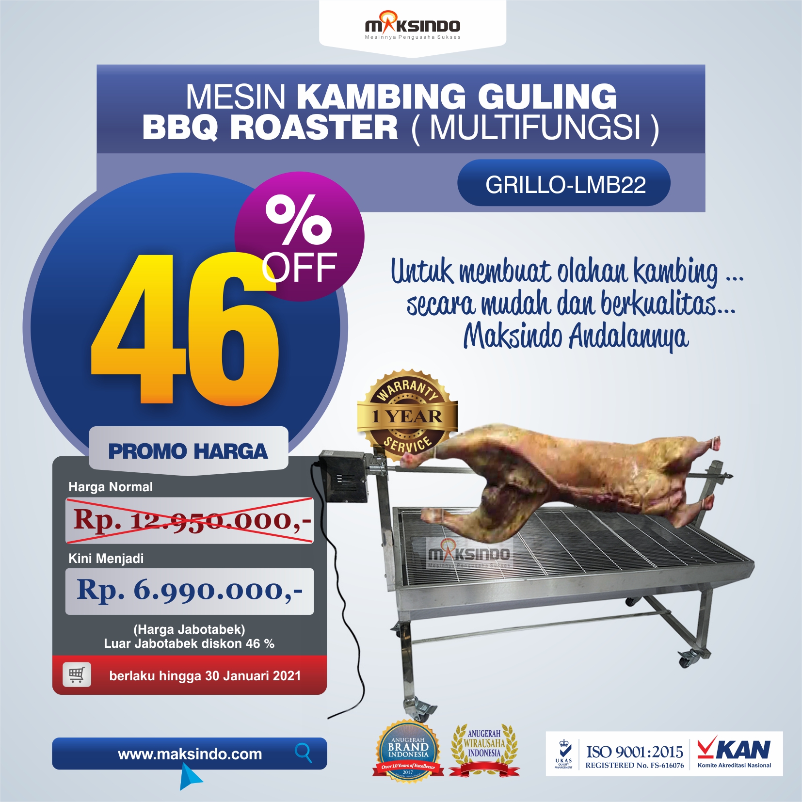 Jual Mesin Kambing Guling BBQ Roaster (GRILLO-LMB22) di Semarang